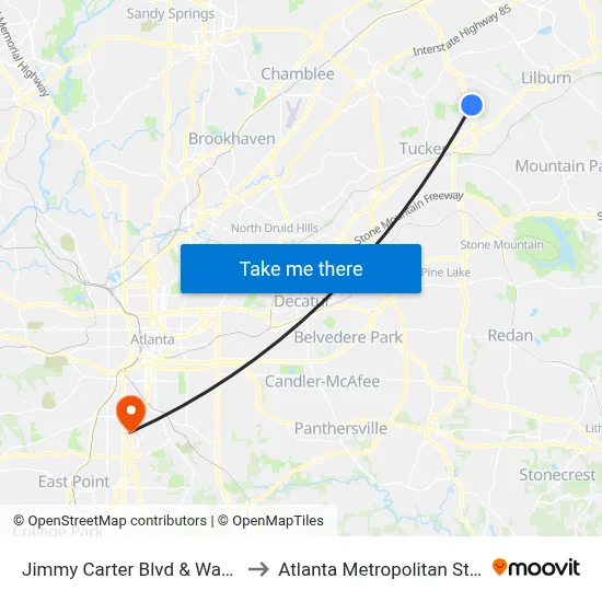 Jimmy Carter Blvd & Wandering Way to Atlanta Metropolitan State College map