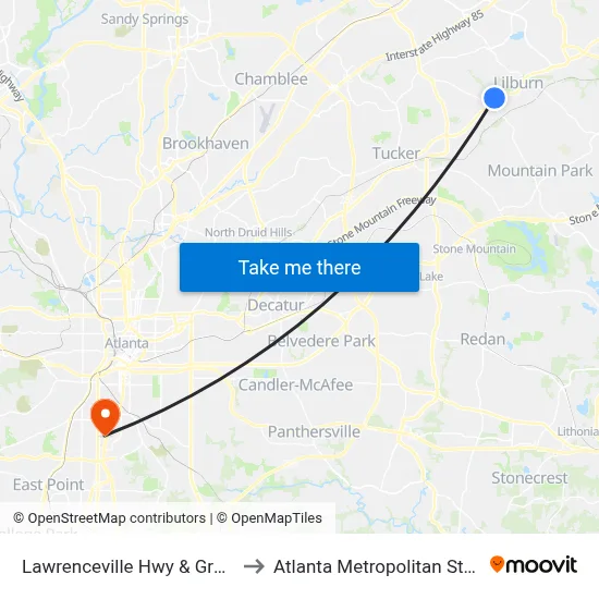 Lawrenceville Hwy & Greenwood Dr to Atlanta Metropolitan State College map