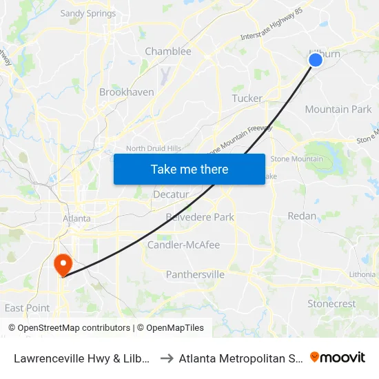 Lawrenceville Hwy & Lilburn School Rd to Atlanta Metropolitan State College map