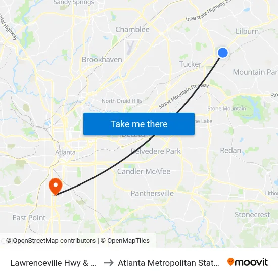 Lawrenceville Hwy & Linda Dr to Atlanta Metropolitan State College map