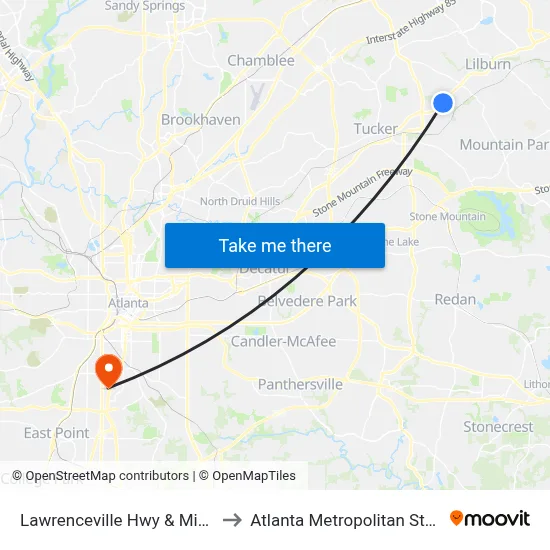 Lawrenceville Hwy & Mimosa Cir Ib to Atlanta Metropolitan State College map
