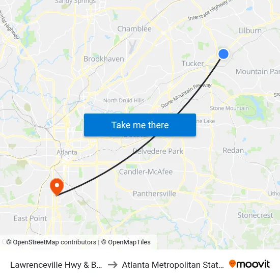 Lawrenceville Hwy & Braxton Pl to Atlanta Metropolitan State College map