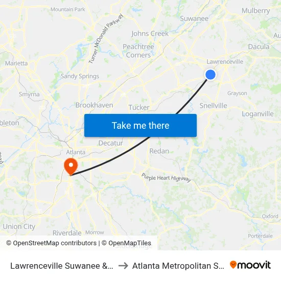 Lawrenceville Suwanee & Radio Shack to Atlanta Metropolitan State College map