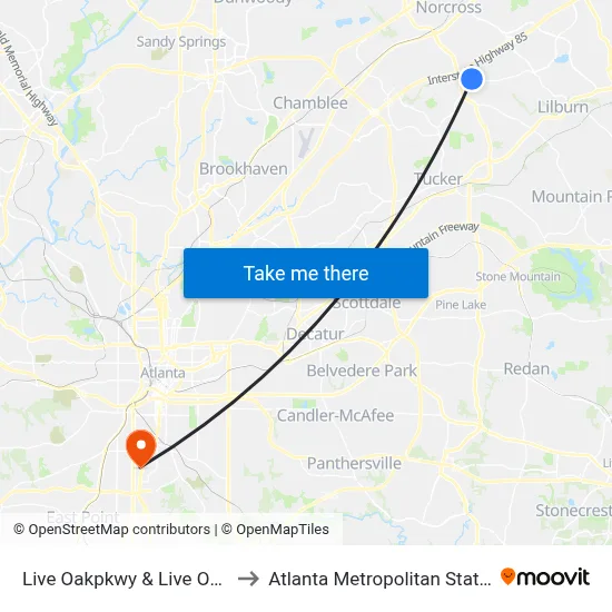 Live Oakpkwy & Live Oak Center to Atlanta Metropolitan State College map