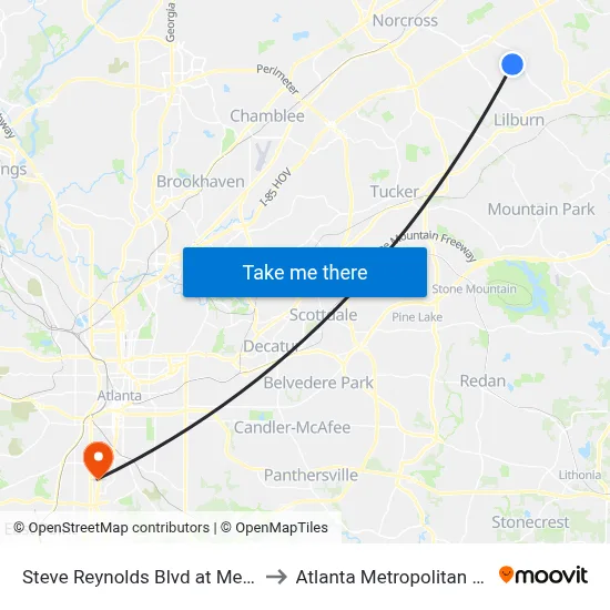 Steve Reynolds Blvd at Meadow Creek Hs to Atlanta Metropolitan State College map