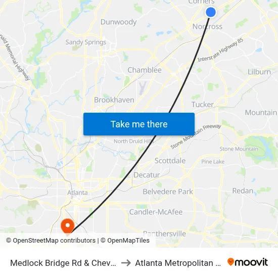 Medlock Bridge Rd & Chevron Gas Station to Atlanta Metropolitan State College map