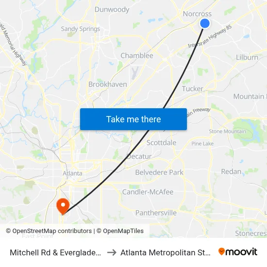 Mitchell Rd & Everglades Tr (Shell) to Atlanta Metropolitan State College map
