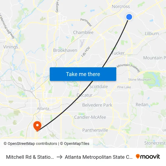 Mitchell Rd & Station Cir to Atlanta Metropolitan State College map