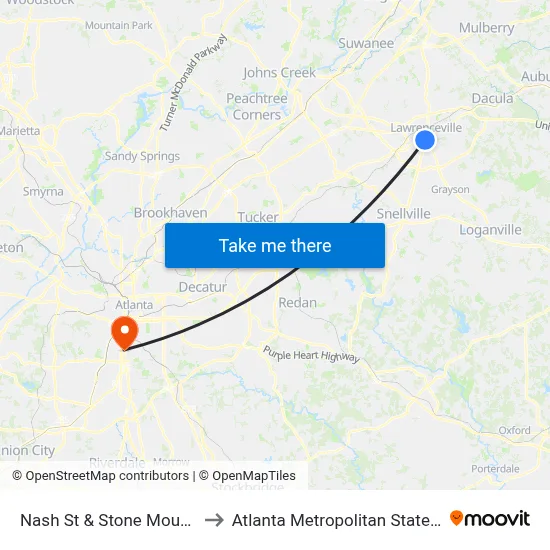 Nash St & Stone Mountain St to Atlanta Metropolitan State College map