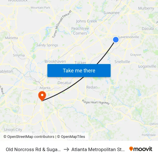 Old Norcross Rd & Sugarloaf Pkwy to Atlanta Metropolitan State College map