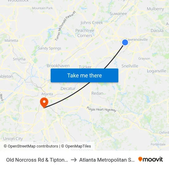 Old Norcross Rd & Tipton Industrial Dr to Atlanta Metropolitan State College map