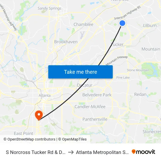 S Norcross Tucker Rd & Danbury Dr Ob to Atlanta Metropolitan State College map