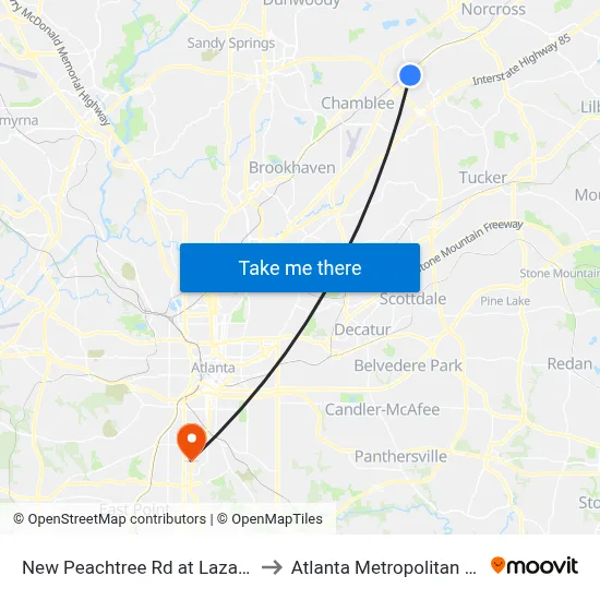 New Peachtree Rd at Lazaros Auto Rep Ib to Atlanta Metropolitan State College map