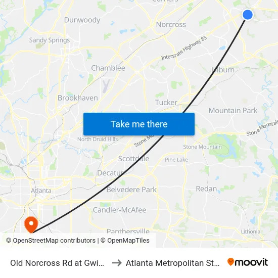 Old Norcross Rd at Gwinnett Clinic to Atlanta Metropolitan State College map