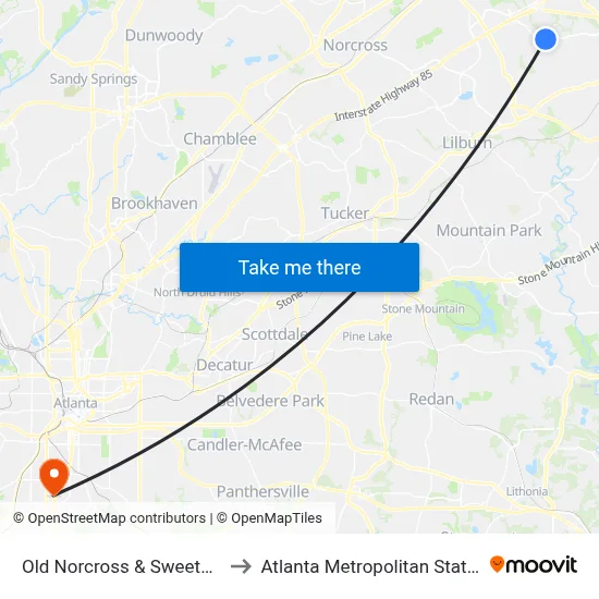 Old Norcross & Sweetwoods Dr to Atlanta Metropolitan State College map