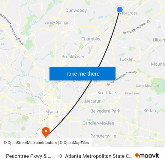 Peachtree Pkwy & Publix to Atlanta Metropolitan State College map