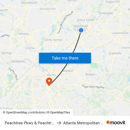 Peachtree Pkwy & Peachtree Corner Cir Ib to Atlanta Metropolitan State College map