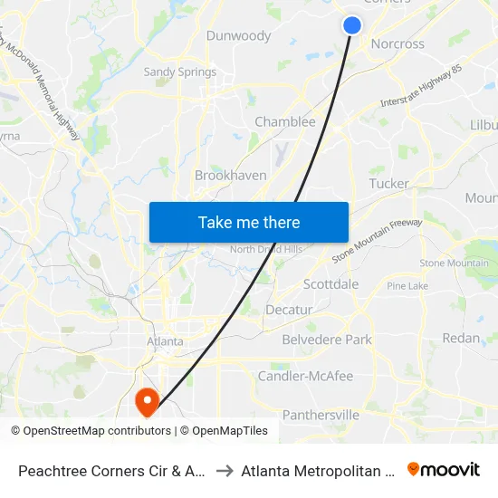 Peachtree Corners Cir & Appletree Way Ib to Atlanta Metropolitan State College map