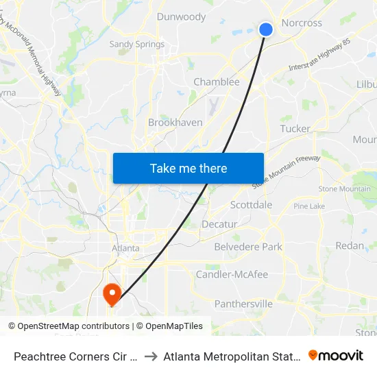 Peachtree Corners Cir & Fizz Ib to Atlanta Metropolitan State College map