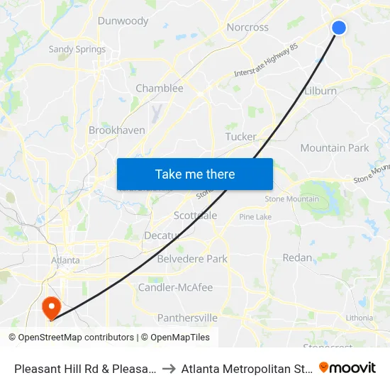 Pleasant Hill Rd & Pleasant Hill Plaza to Atlanta Metropolitan State College map