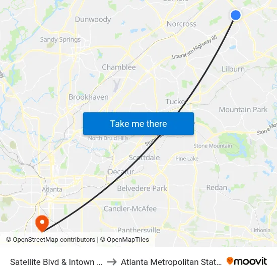 Satellite Blvd & Intown Suites Ib to Atlanta Metropolitan State College map