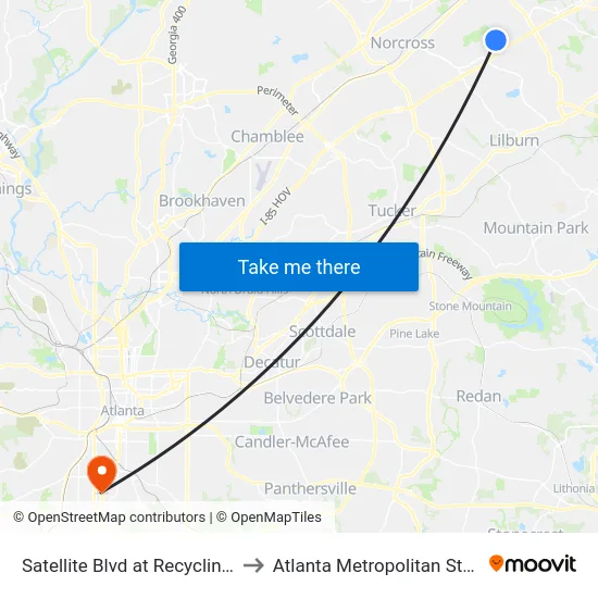 Satellite Blvd at Recycling Center Ib to Atlanta Metropolitan State College map