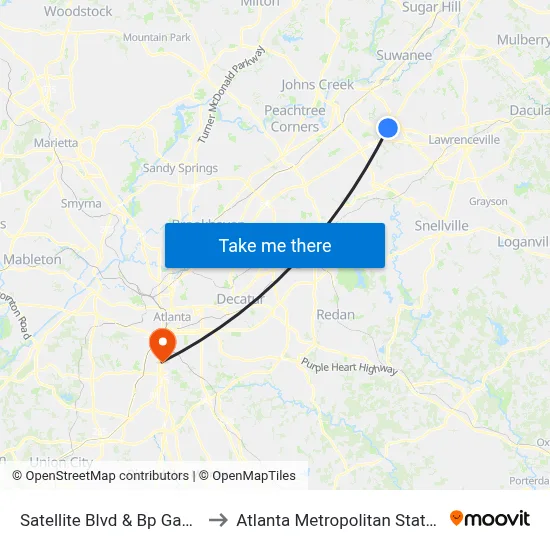 Satellite Blvd & Bp Gas Station to Atlanta Metropolitan State College map