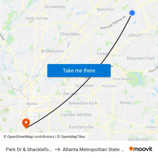 Park Dr & Shackleford Rd to Atlanta Metropolitan State College map