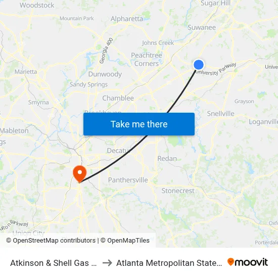 Atkinson & Shell Gas Station to Atlanta Metropolitan State College map