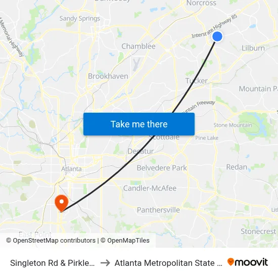Singleton Rd & Pirkle Rd Ob to Atlanta Metropolitan State College map