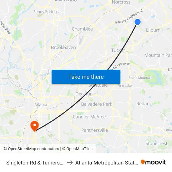 Singleton Rd & Turners Ridge Dr to Atlanta Metropolitan State College map