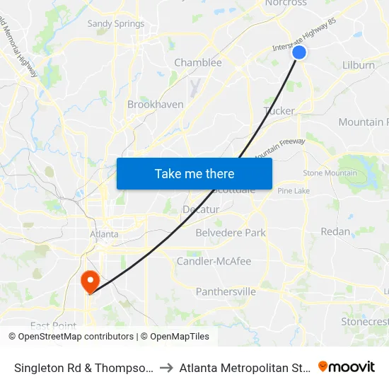 Singleton Rd & Thompson Pkwy (Qt) to Atlanta Metropolitan State College map