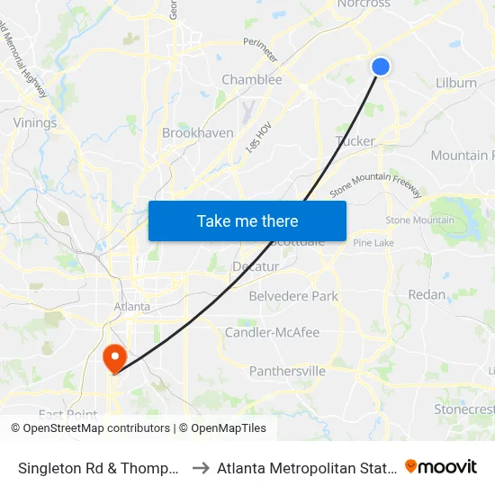 Singleton Rd & Thompson Pkwy to Atlanta Metropolitan State College map