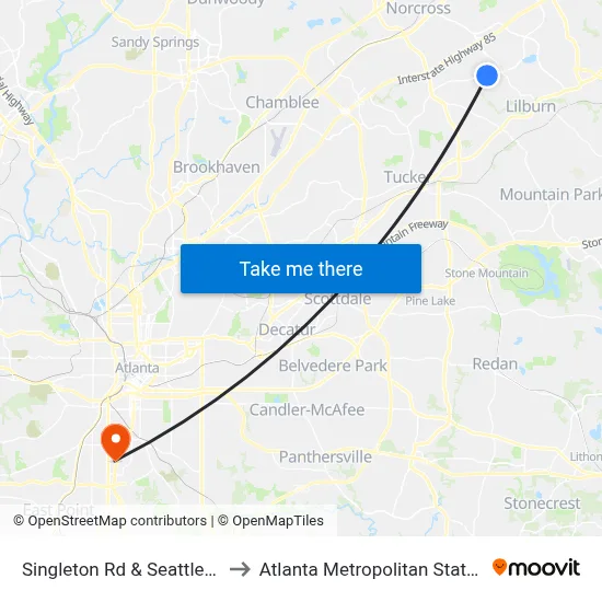 Singleton Rd & Seattle Slew Ln to Atlanta Metropolitan State College map