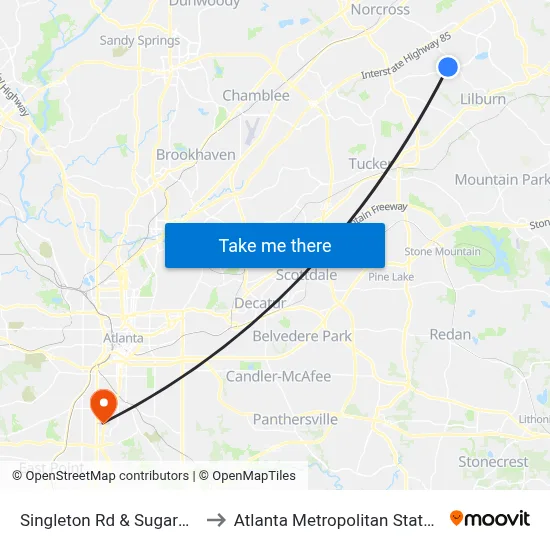 Singleton Rd & Sugarwood Ln to Atlanta Metropolitan State College map