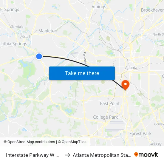 Interstate Parkway W @ Walmart to Atlanta Metropolitan State College map