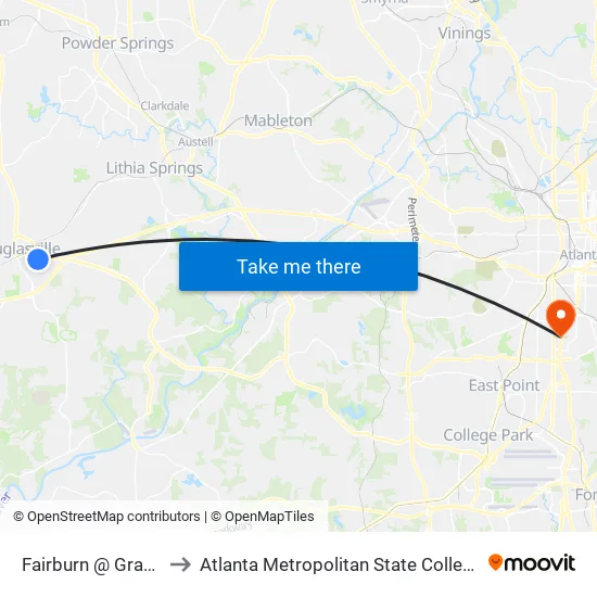 Fairburn @ Grady to Atlanta Metropolitan State College map