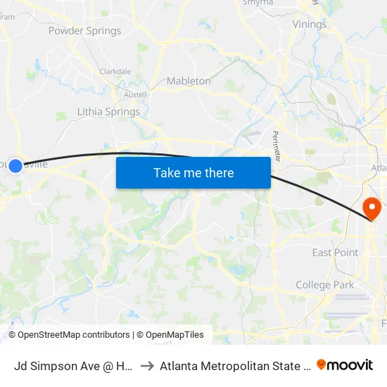 Jd Simpson Ave @ Hollis St to Atlanta Metropolitan State College map