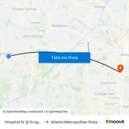 Hospital Dr @ Kroger Ob to Atlanta Metropolitan State College map