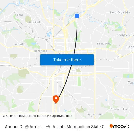 Armour Dr @ Armour Cir to Atlanta Metropolitan State College map