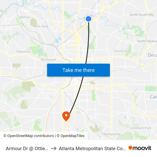 Armour Dr @ Ottley Dr to Atlanta Metropolitan State College map