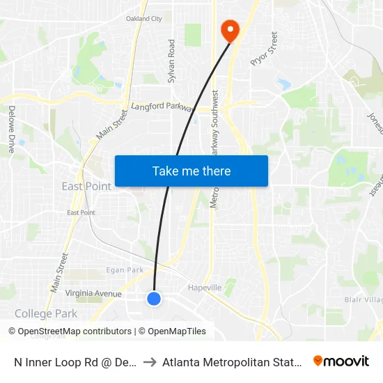 N Inner Loop Rd @ Delta Blvd to Atlanta Metropolitan State College map