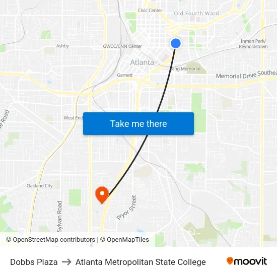 Dobbs Plaza to Atlanta Metropolitan State College map