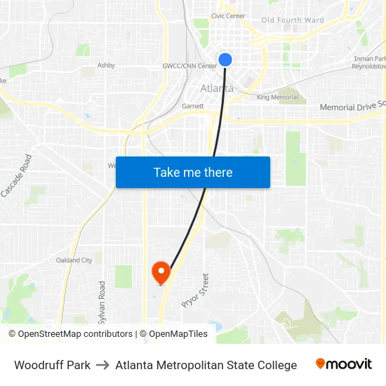 Woodruff Park to Atlanta Metropolitan State College map