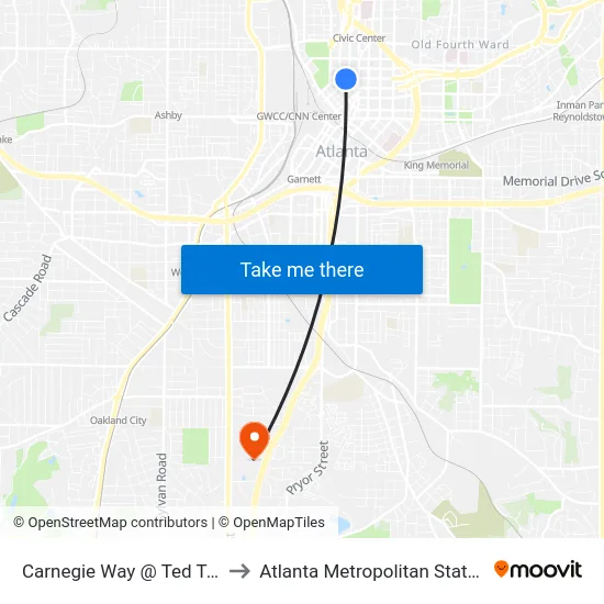 Carnegie Way @ Ted Turner Dr to Atlanta Metropolitan State College map