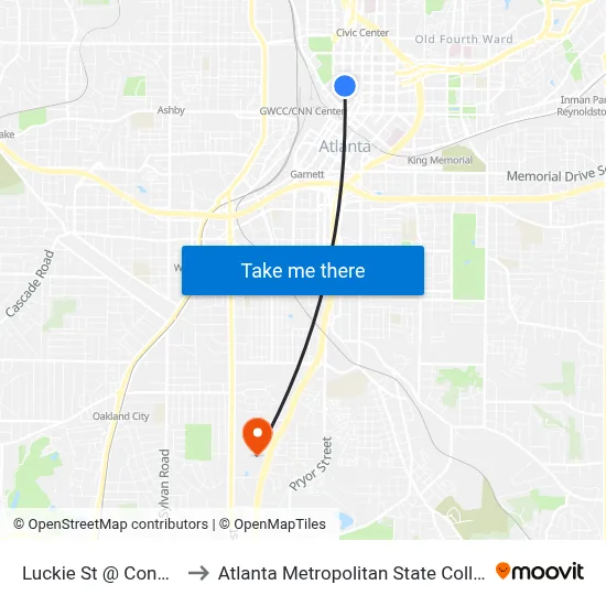 Luckie St @ Cone St to Atlanta Metropolitan State College map