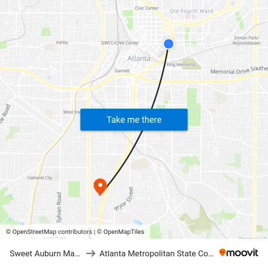 Sweet Auburn Market to Atlanta Metropolitan State College map