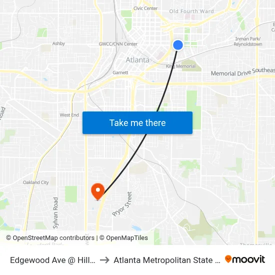 Edgewood Ave @ Hilliard St to Atlanta Metropolitan State College map