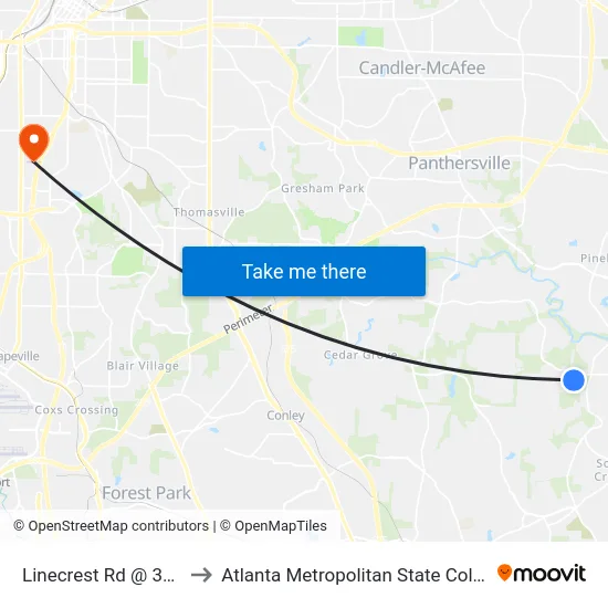 Linecrest Rd @ 3800 to Atlanta Metropolitan State College map