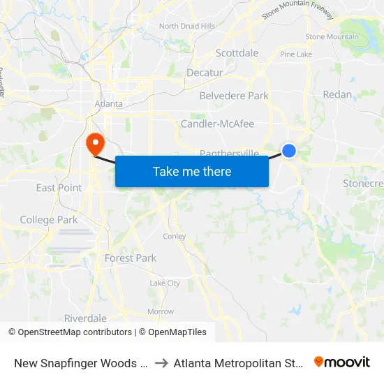 New Snapfinger Woods Dr @ 4325 to Atlanta Metropolitan State College map